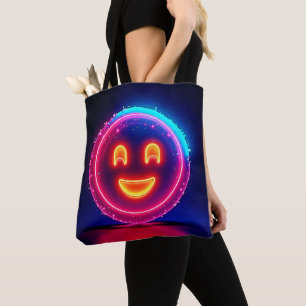 Bolso De Tela Sonrisa Neon: Diseño de brillo feliz brillante