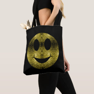 Bolso De Tela Sonrisa sonriente cara Oro Amarillo brillante en n