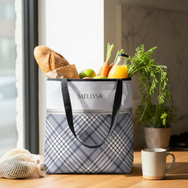 Bolso De Tela Sophisticated Blue Plaid Luxury Boutique Style