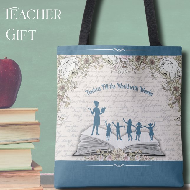 Bolso De Tela  Sophisticated Floral Script Teacher Appreciation (Give a gift that recognizes the wonder they create every single day!)