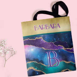 Bolso De Tela Sorprendente dorado púrpura nombre de monograma Ve