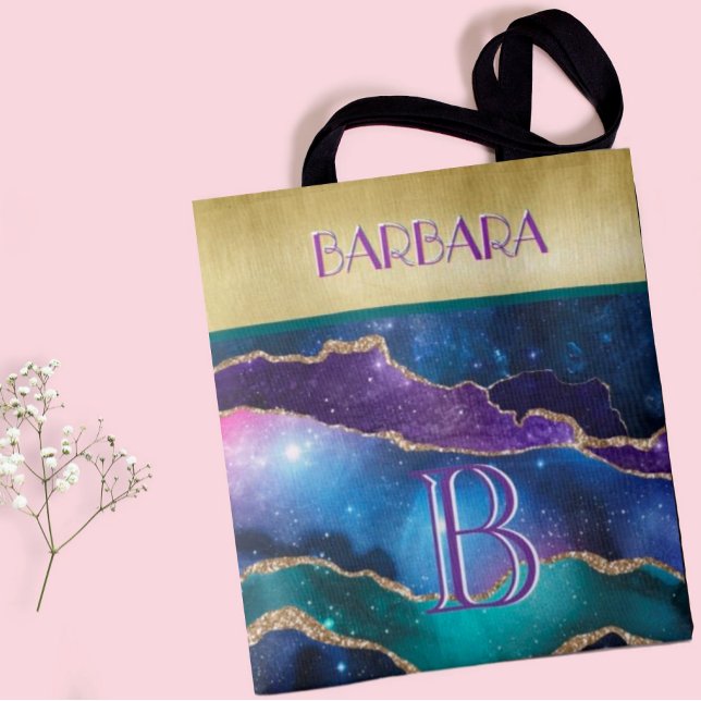 Bolso De Tela Sorprendente dorado púrpura nombre de monograma Ve (Subido por el creador)