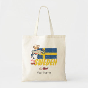 Bolso De Tela Souvenir de vacaciones con bandera de Suecia retro