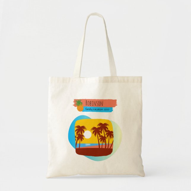 Bolso De Tela Souvenir de vacaciones tropicales familiares (Frente)