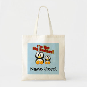 Bolso De Tela Soy el hermano mayor, 2 pingüinos