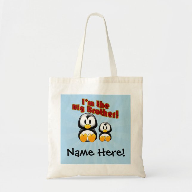 Bolso De Tela Soy el hermano mayor, 2 pingüinos (Frente)