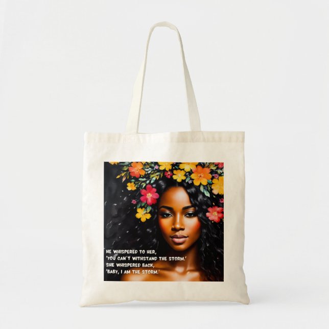 Bolso De Tela Soy la tormenta Floral acuarela Black Woman Art (Frente)
