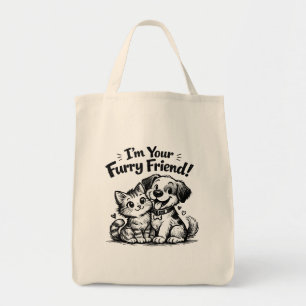 Bolso De Tela Soy tu amigo peludo   Gato y perro dibujados a man