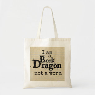 Bolso De Tela "Soy un dragón de libros, no un gusano" en papel p