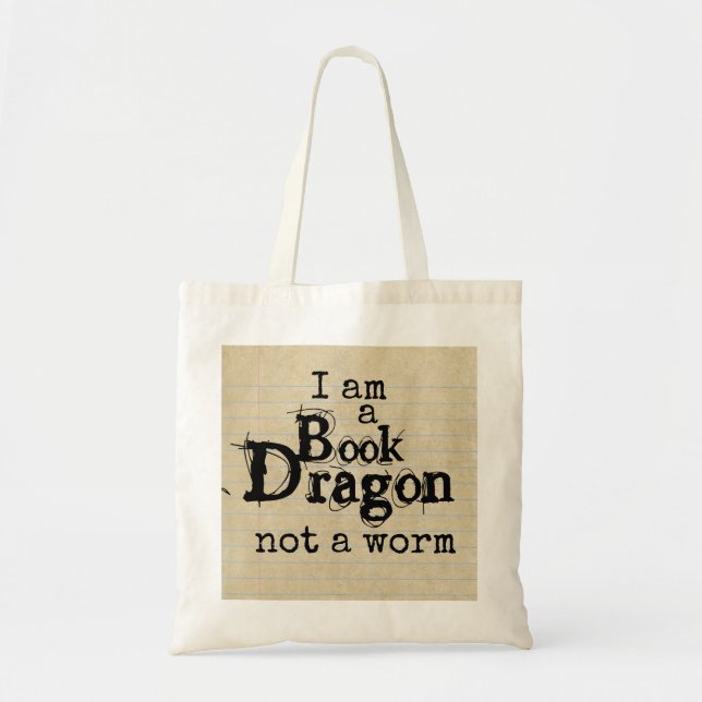 Bolso De Tela "Soy un dragón de libros, no un gusano" en papel p (Frente)
