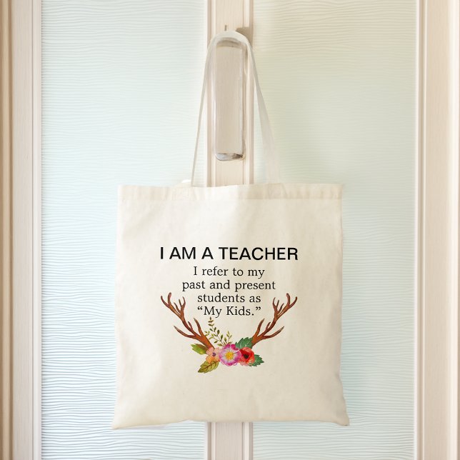 Bolso De Tela Soy un maestro ciervo cuernos floral (I Am A Teacher Deer Antlers Floral Tote Bag)