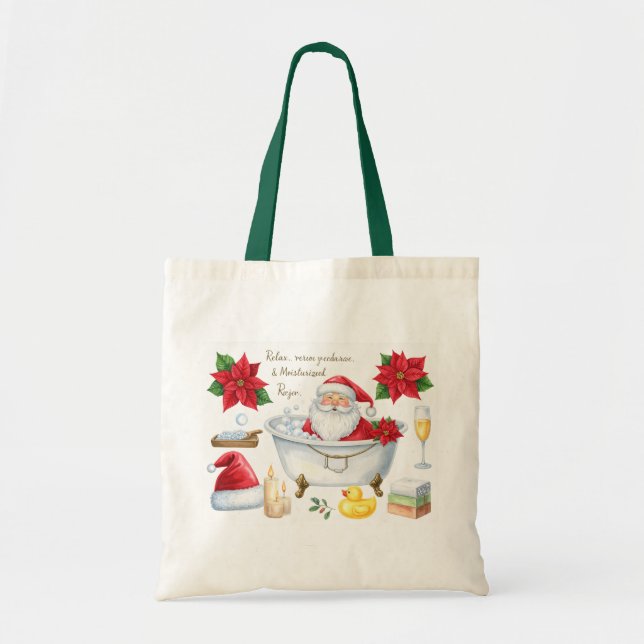 Bolso De Tela Spa Christmas themed with Santa Claus in bath tub (Frente)