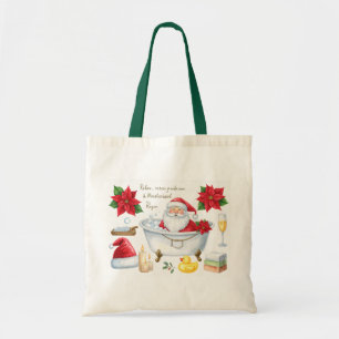 Bolso De Tela Spa de Navidad con Papá Noel en bañera