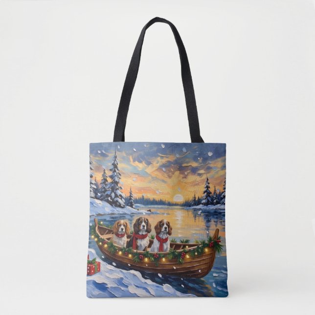 Bolso De Tela Spaniel Cavalier King Charles Navidad Barco (Anverso)