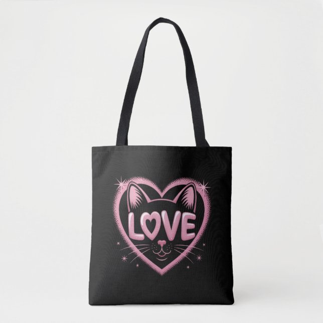 Bolso De Tela Sparkling Cat Love (Anverso)
