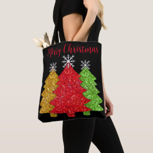 Bolso De Tela Sparkling rojo dorado verde árbol de Navidad copo