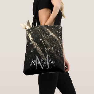 Bolso De Tela Sparkly line oro moda negra abstracto Monograma