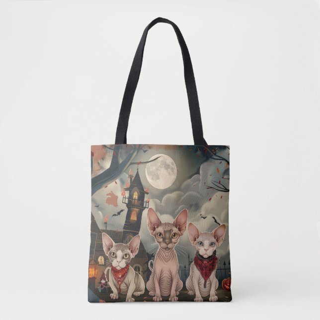 Bolso De Tela Sphynx Cat Halloween Spooky (Anverso)