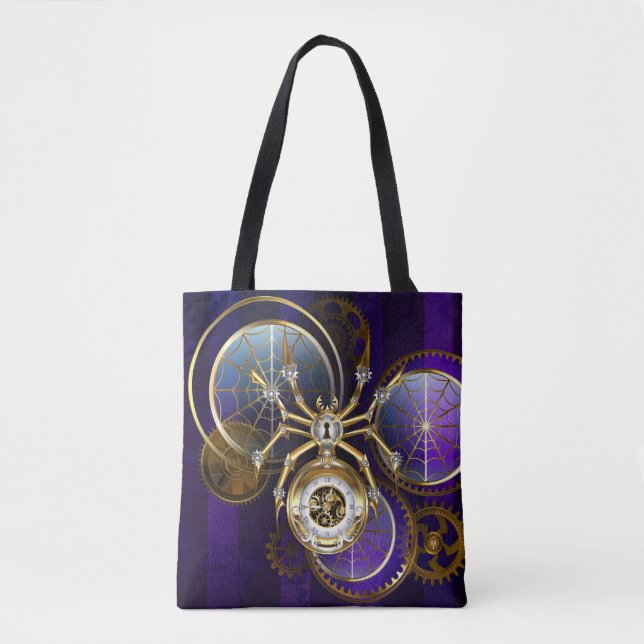 Bolso De Tela Spider Steampunk sobre fondo morado (Anverso)