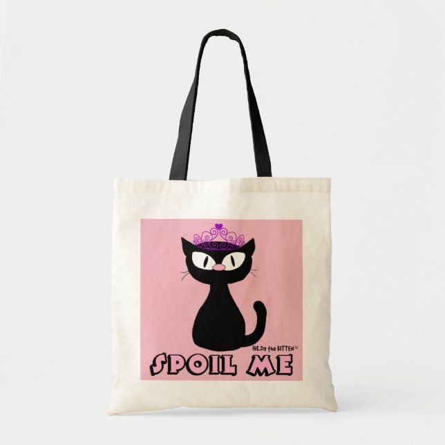 Bolso De Tela "SPOIL ME" Gato negro dulce Hilda el gatito (Frente)