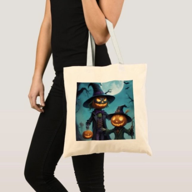 Bolso De Tela Spookone Halloween Pumpkin Duo (100% natural material 100% cotton D: 15.75"l x 15.25"w 5 handle colors
)