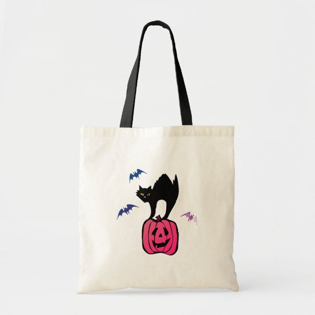 Bolso De Tela Spooky Cat Halloween Pumpkin Pop Art (Frente)