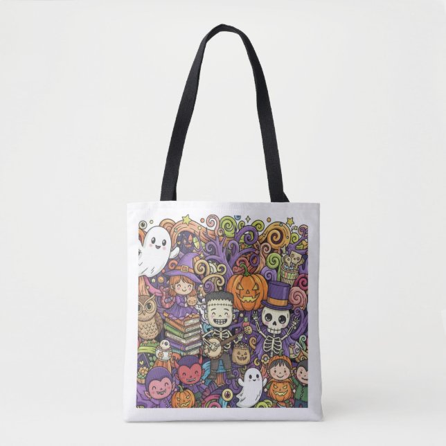 Bolso De Tela Spooky Halloween Doodle Tote Bag  (Anverso)