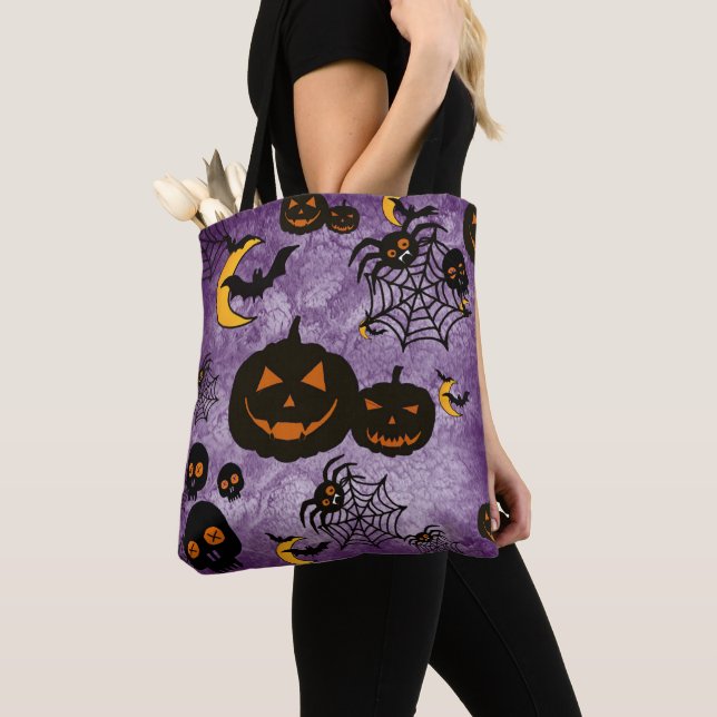 BOLSO DE TELA SPOOKY PURPLE HALLOWEB PUMPKINS SPIDER WEBS (Detalle)