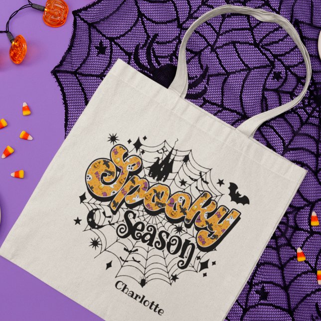 Bolso De Tela Spooky Season Moderno Halloween Personalizado Nomb (Subido por el creador)