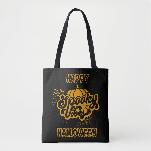 Bolso De Tela Spooky Vibes Happy Hallowen (Anverso)