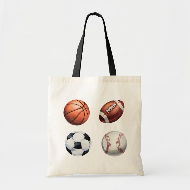 Bolso De Tela  Sports themed Basketball Baseball Football Soccer (Frente)