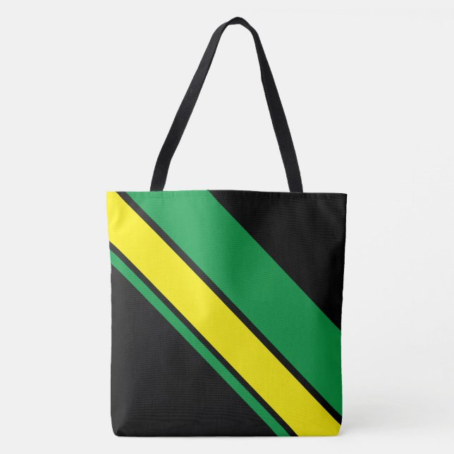 Bolso De Tela Sporty Bright Lemon Lime Carreras Stripes On Black (Anverso)