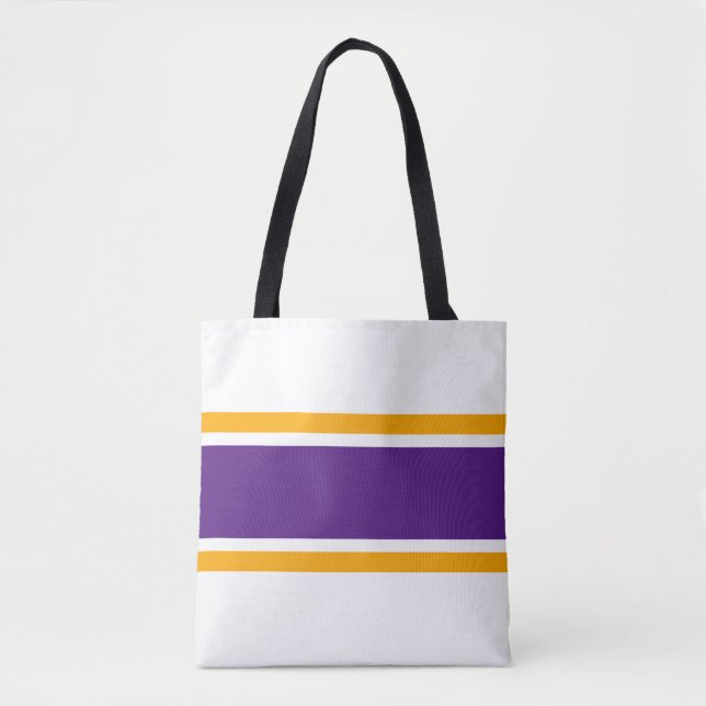 Bolso De Tela Sporty Royal Purple Yellow Carreras Strips On Whit (Anverso)