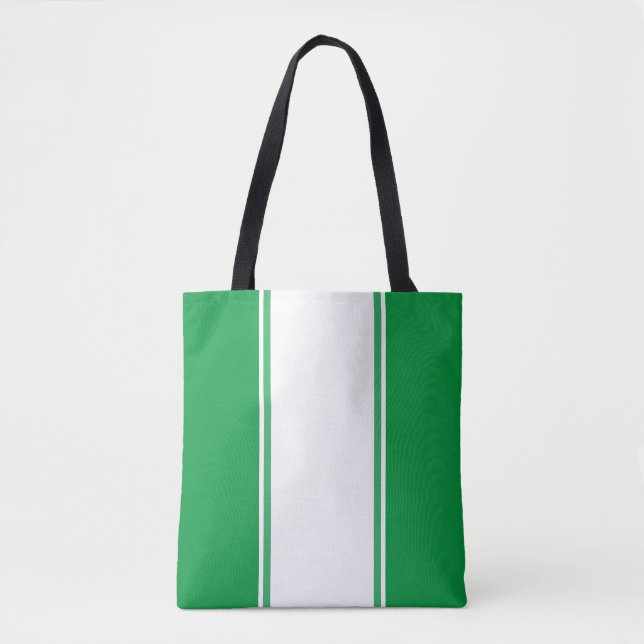 Bolso De Tela Sporty Sea Green White Rayas de Carreras Vertical (Anverso)