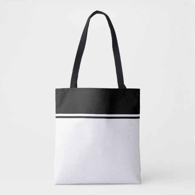 Bolso De Tela Sporty Sleek Black Top Carreras Stripes On White (Anverso)