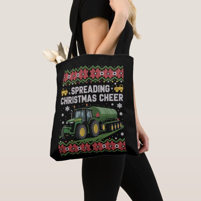 Bolso De Tela Spreading Xmas Cheer Farming Tractor Ugly Sweat (Detalle)