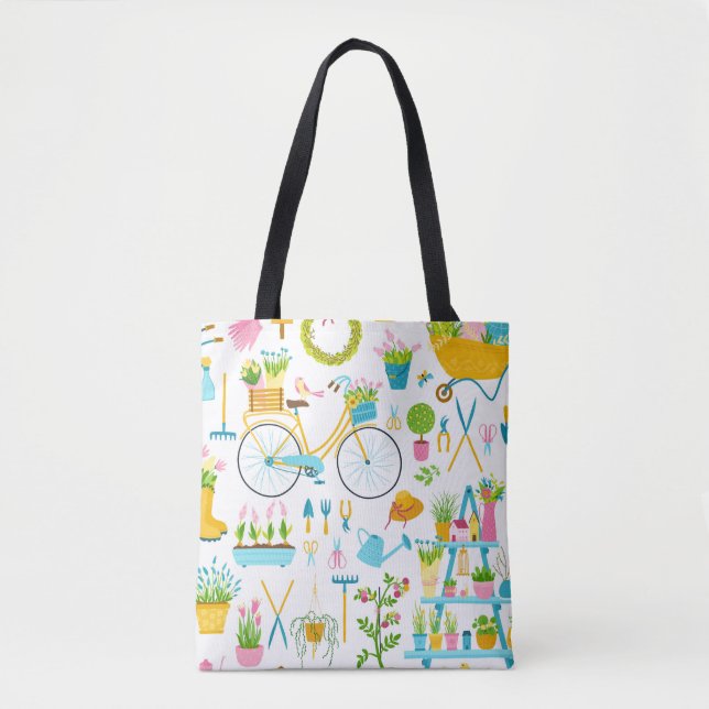 Bolso De Tela Spring seamless pattern in simple hand-drawn carto (Anverso)