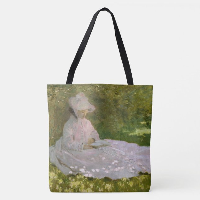 Bolso De Tela Springtime, Impressionist Portrait, Claude Monet (Anverso)
