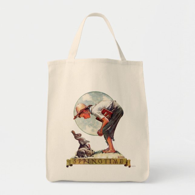 Bolso De Tela Springtime, muchacho 1935 con el conejito (Frente)