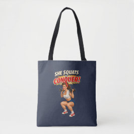 Bolso De Tela Squats Conquer Funny Retro Pin-Up Motivational Gym
