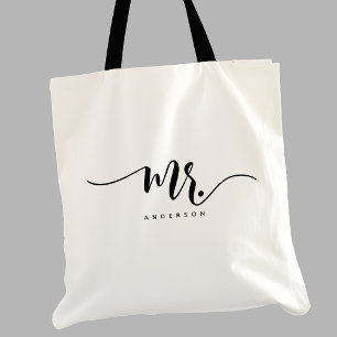 Bolso De Tela Sr Blanco Novio Recién Casado Guión Personalizado