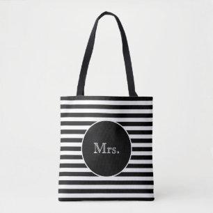 Bolso De Tela Sra. con franjas negra y blanca