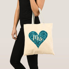 Bolso De Tela Sra. - Cyan Sparkle Glitter Heart