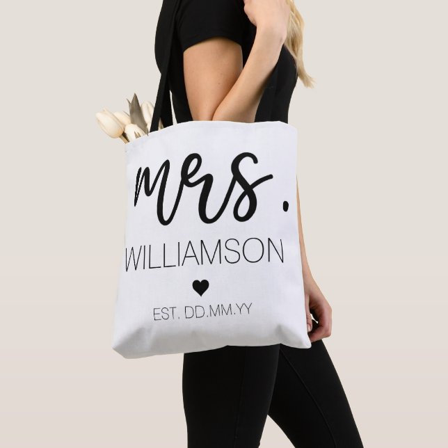Bolso De Tela Sra. Est Custom Name Boda New Couple Gift  (Detalle)