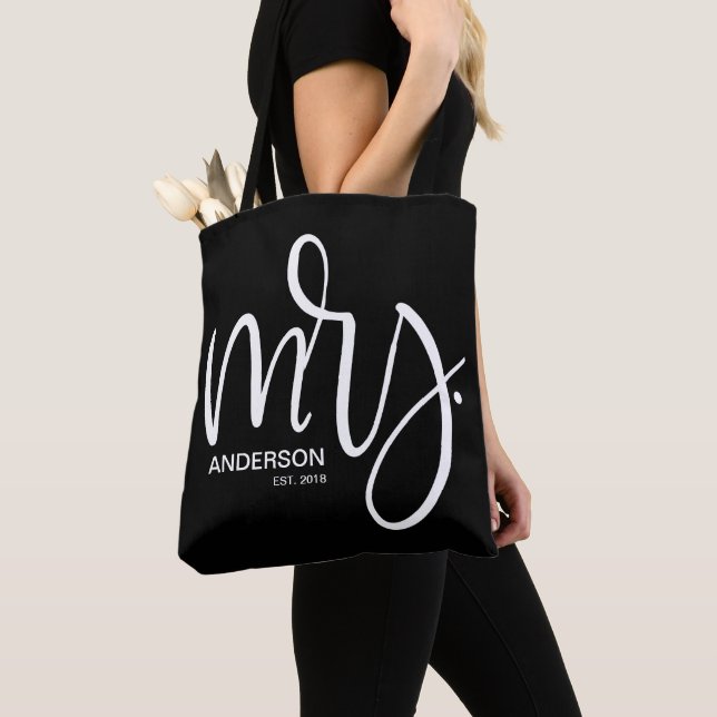 Bolso De Tela Sra. ESTABLISHED personalizada - blanco sobre negr (Detalle)