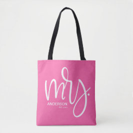 Bolso De Tela Sra. ESTABLISHED personalizada rosa y blanco