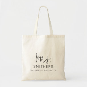 Bolso De Tela Sra. Modern Black Script Boda Bachelorette