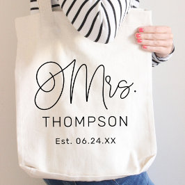 Bolso De Tela Sra. Moderna Monograma de Boda Fecha