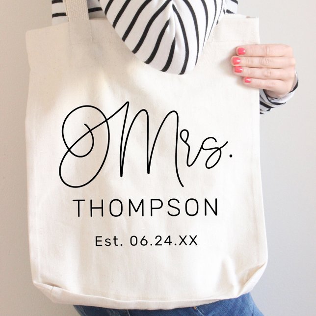 Bolso De Tela Sra. Moderna Monograma de Boda Fecha (Subido por el creador)