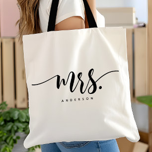 Bolso De Tela Sra Negra Blanca Recién Casada Novia Escritura Per